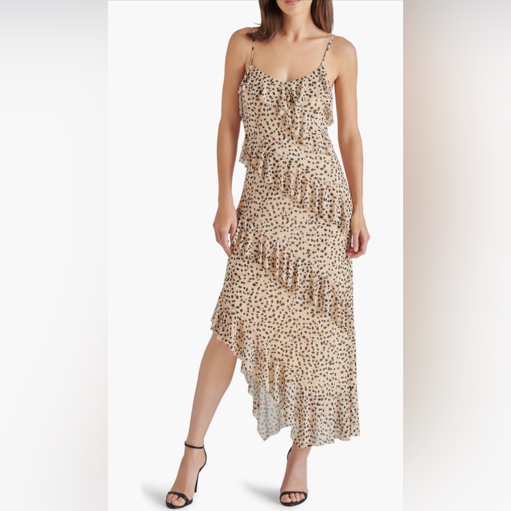 Steve Madden Women's Aida Cheetah-Print Beige Ruffled Dress